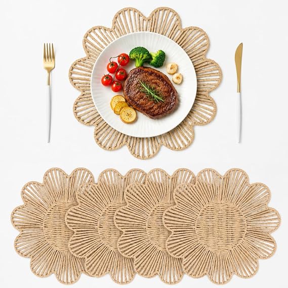 Round natural paper rope woven placemats