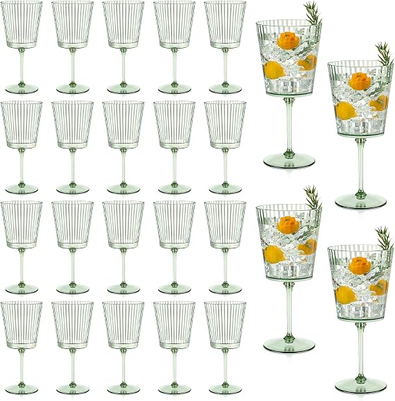 Green ribbed plastic wine glasses with removable stems
