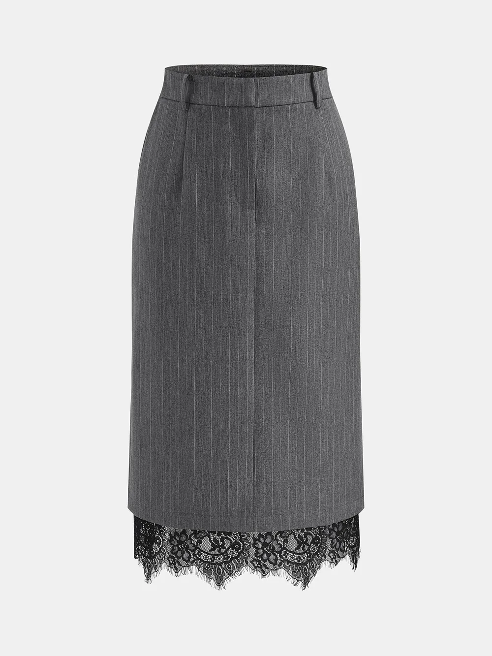 Pinstripe Lace Hem Midi Skirt — Commense