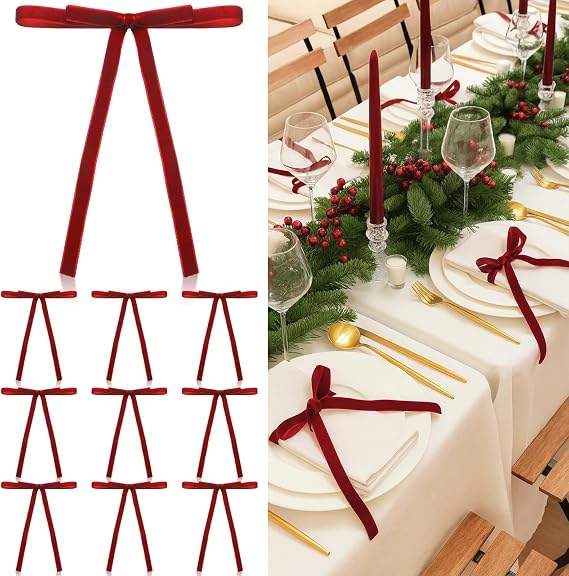 Burgundy velvet bow napkin rings