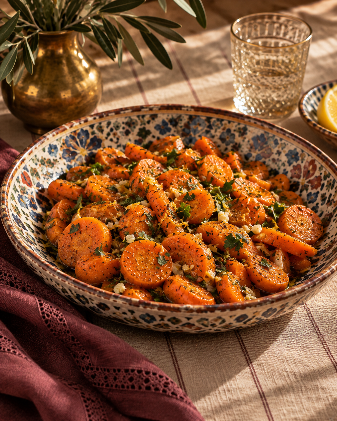 Moroccan carrot salad with garlic, cilantro, paprika, cumin and lemon zest