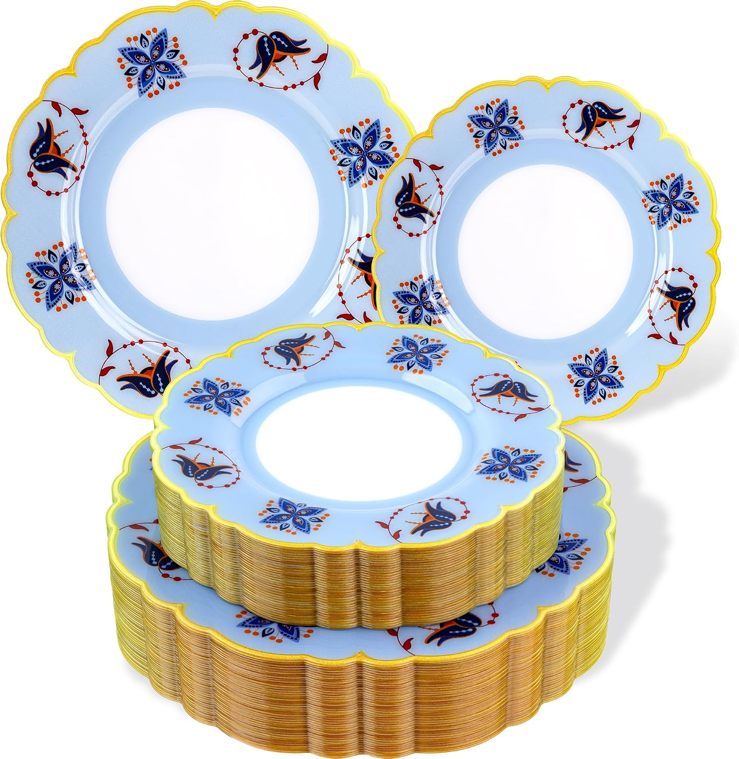 Blue floral disposable dinner and dessert plates