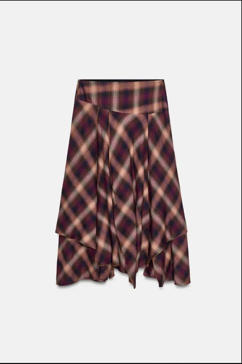 Zara check midi skirt with slits