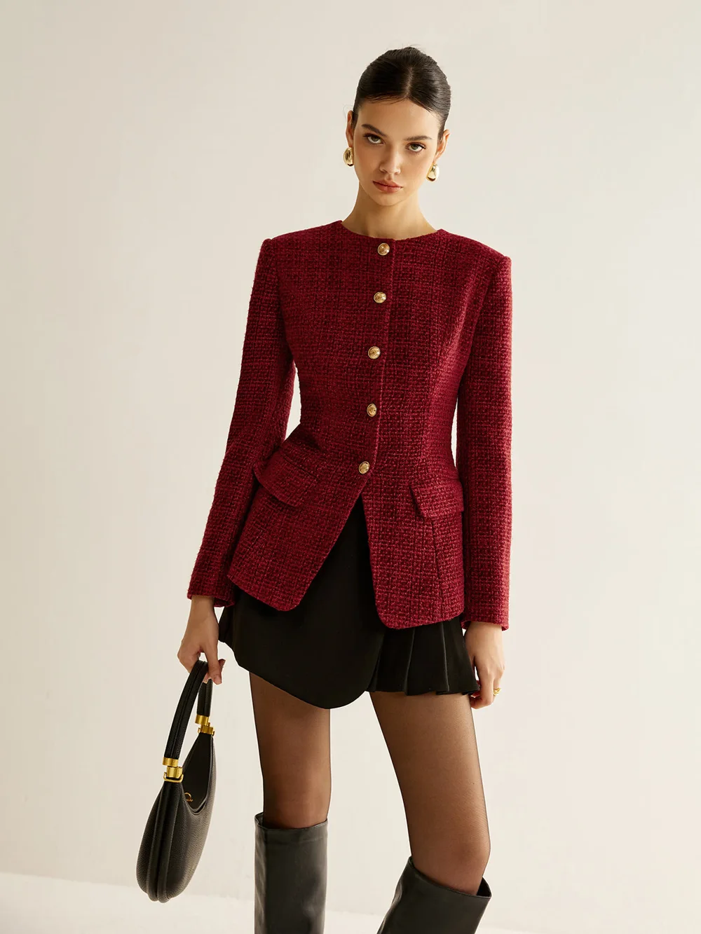 Button Down Slit Tweed Blazer — Commense