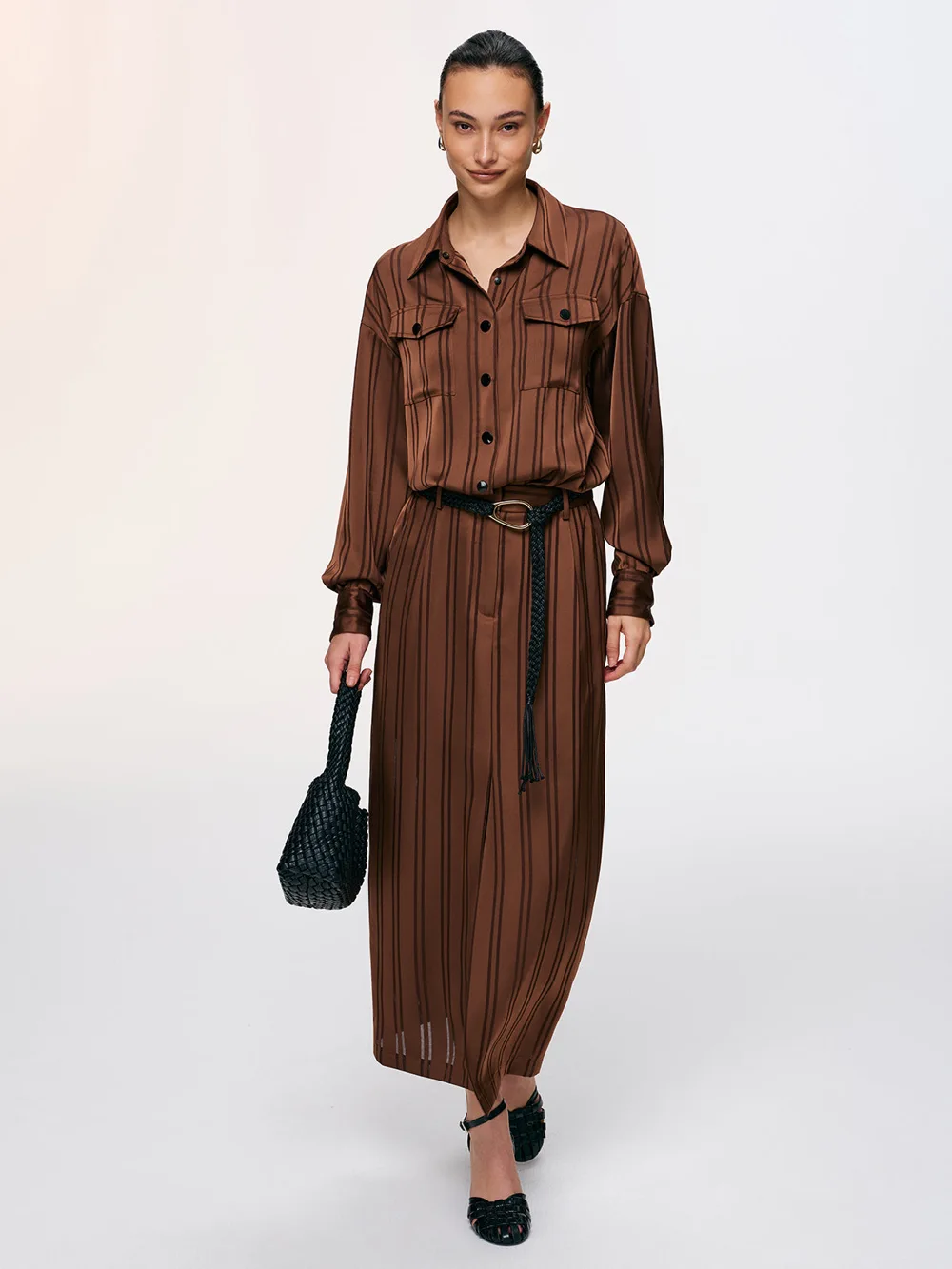 Striped Shirt & Midi Skirt Set — Commense