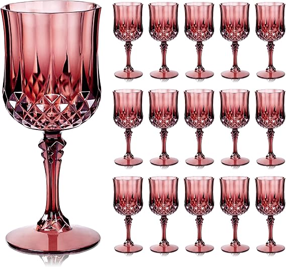 Burgundy ribbed plastic wine glasses