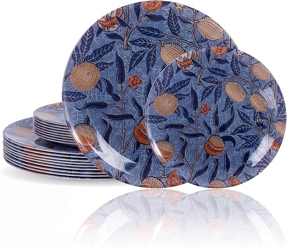 Blue botanical fruit-print disposable dinner and dessert plates