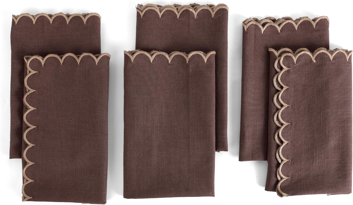 Chocolate brown scallop embroidered cloth napkins
