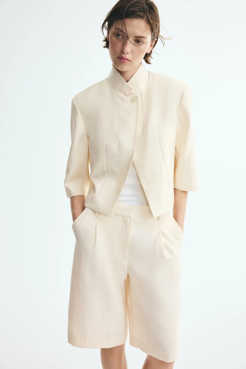 Lyocell-Blend Jacket with Elbow-Length Sleeves — H&M