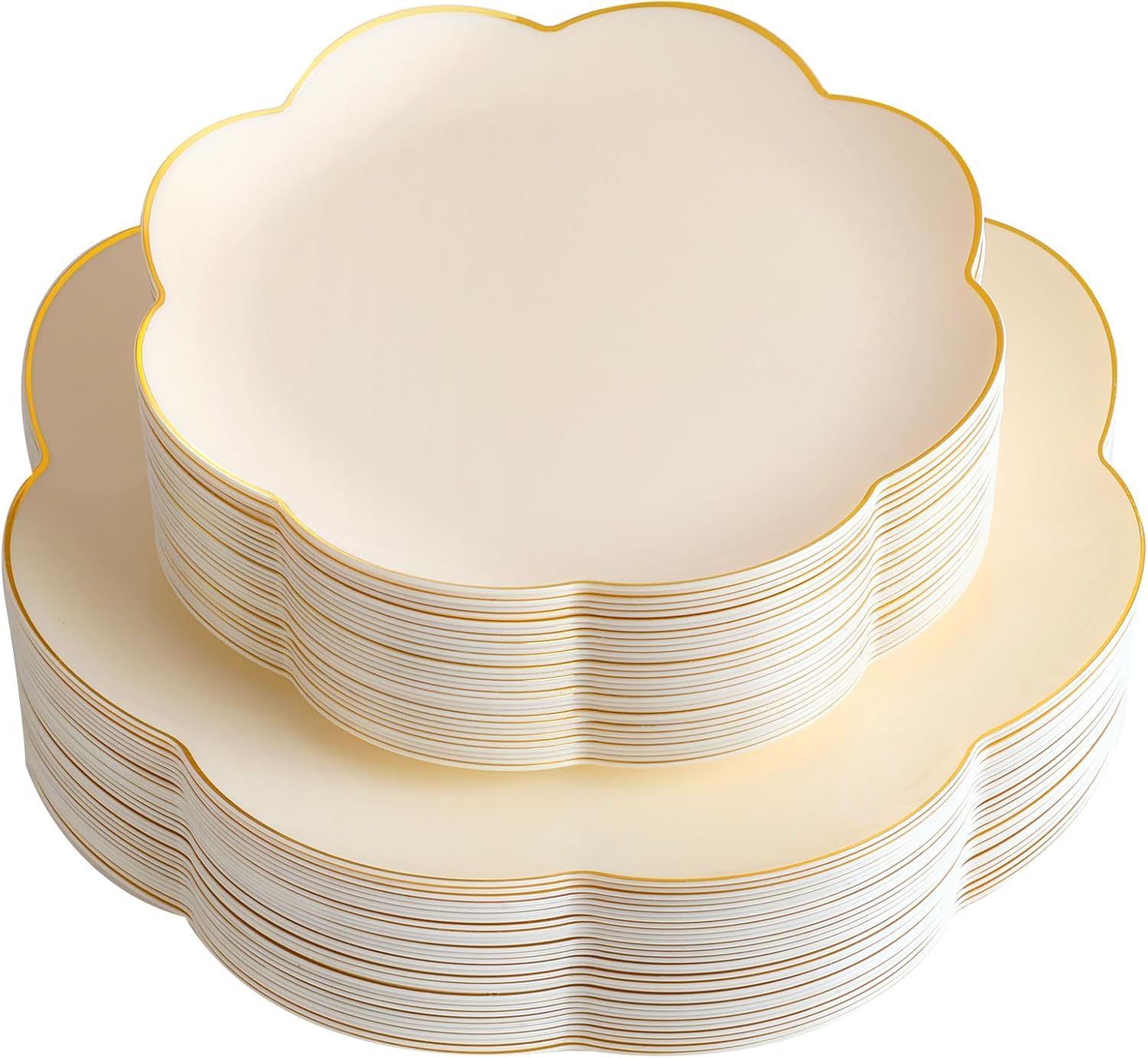 Ivory and gold scalloped plastic dinner and salad plates