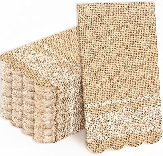Burlap lace print scalloped paper guest napkins