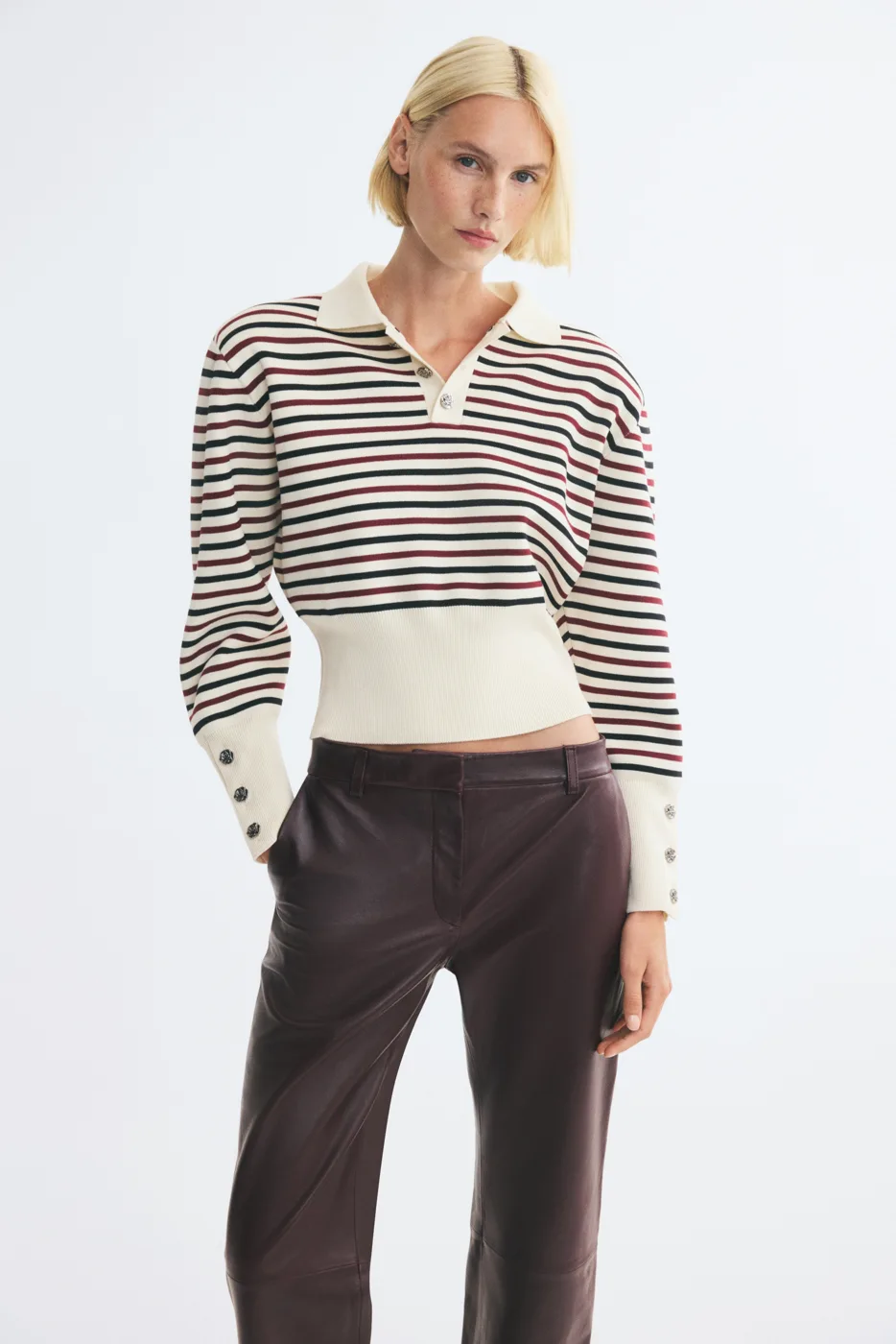 Fine-Knit Polo Shirt with Shoulder Pads — H&M