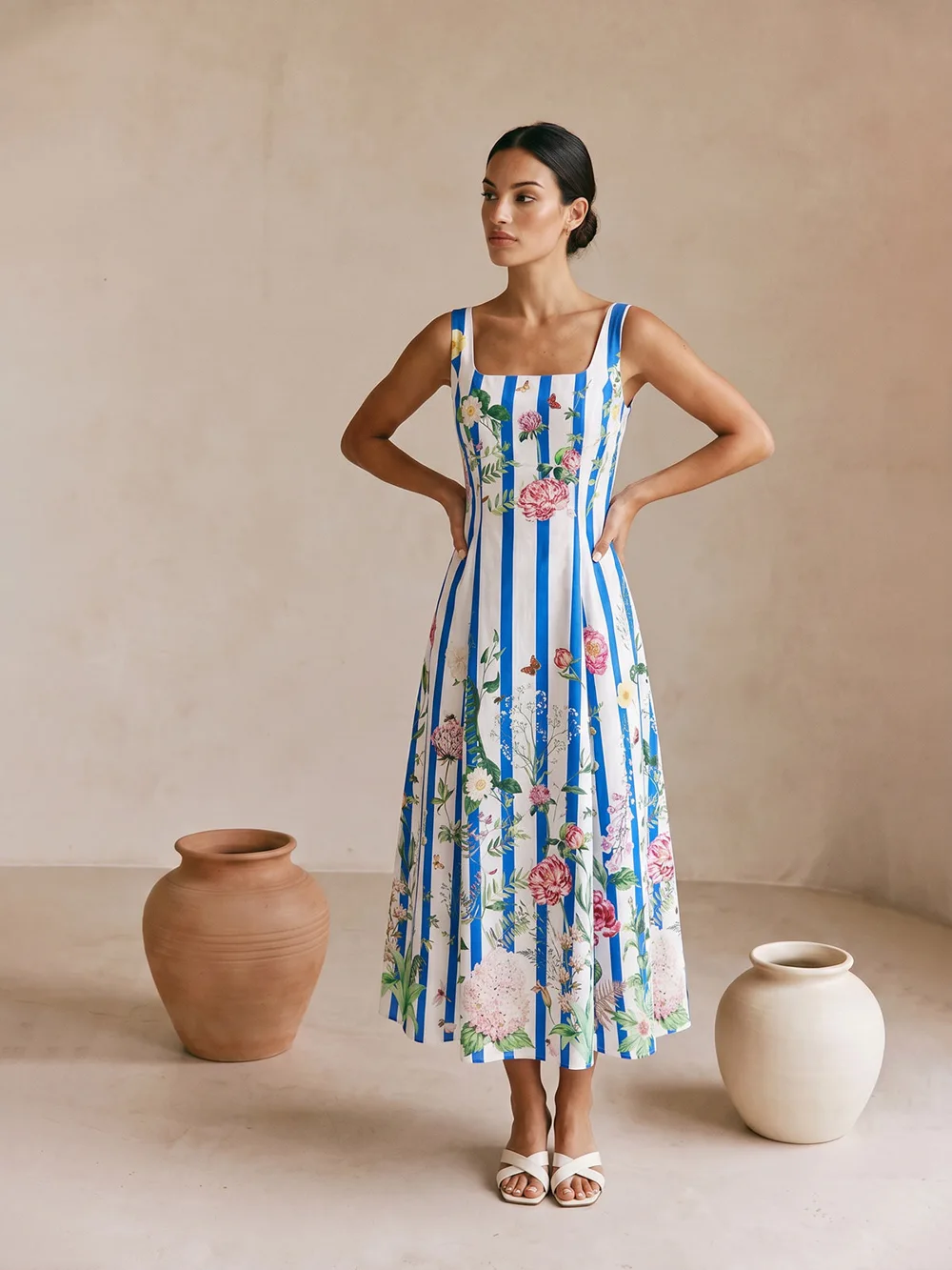 Floral Print Striped Sleeveless Maxi Dress — Commense