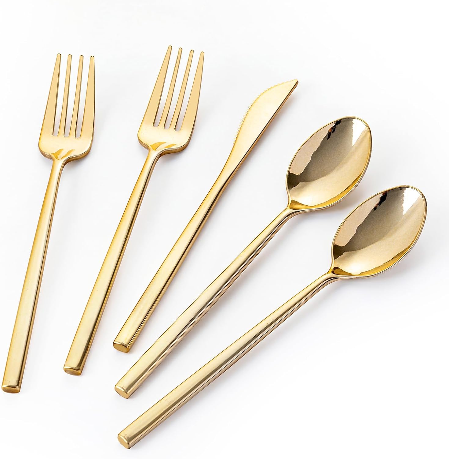 Heavy duty gold plastic silverware set of knives, forks and spoons