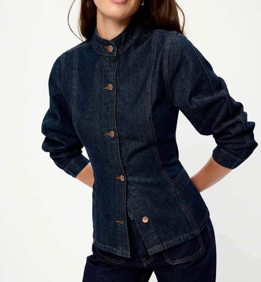 Cavalry Denim Jacket in dark wash with a stand collar and buttons — Old Navy