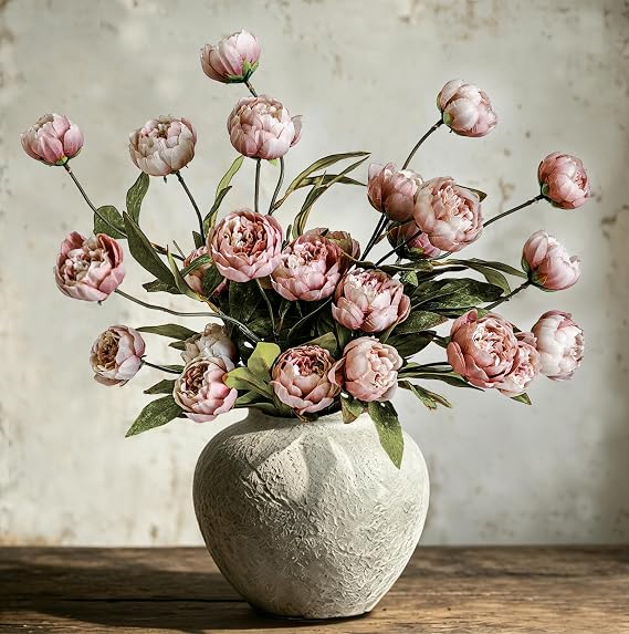 Six artificial peony stems in soft pink